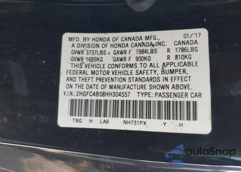 2017 Honda Civic Lx from USA, damaged, VIN 2HGFC4B58HH304557